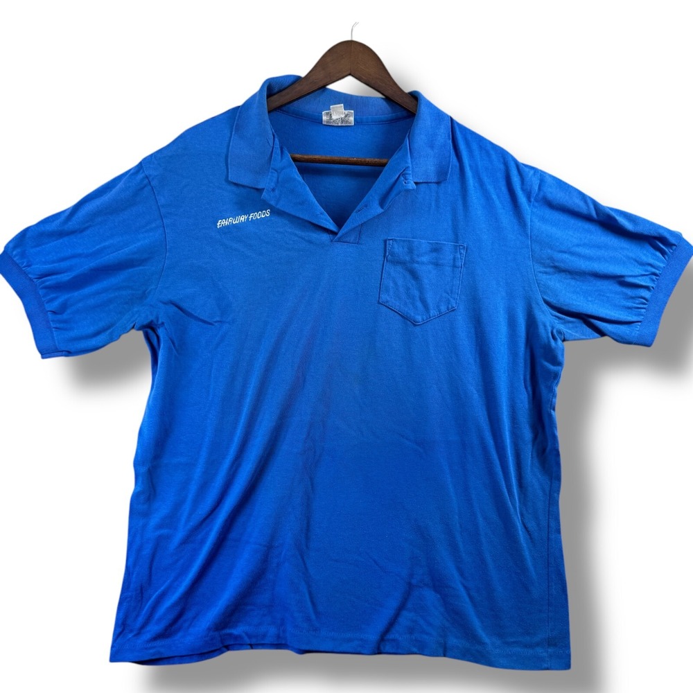 Vintage Fairway Foods Angelica Employee Uniform Polo Shirt Men's XL Blue 80's